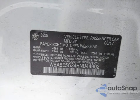 2017 BMW 320I xDrive z USA, uszkodzony, nr VIN WBA8E5G34HNU44902